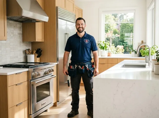 Appliance Repair Hero technician in a Aston, PA kitchen after an appliance repair